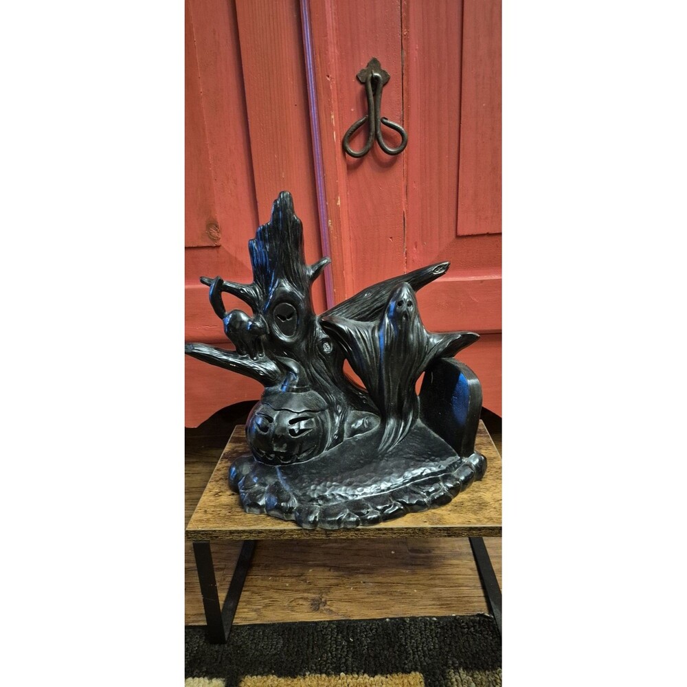 Artisan Vintage Halloween Tree Ghost Pumpkin Grave All Black Ceramic Home Decor